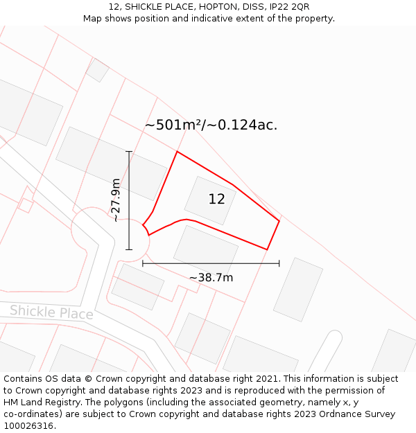 12, SHICKLE PLACE, HOPTON, DISS, IP22 2QR: Plot and title map