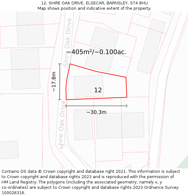 12, SHIRE OAK DRIVE, ELSECAR, BARNSLEY, S74 8HU: Plot and title map