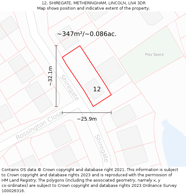12, SHIREGATE, METHERINGHAM, LINCOLN, LN4 3DR: Plot and title map