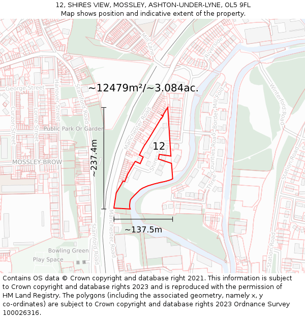 12, SHIRES VIEW, MOSSLEY, ASHTON-UNDER-LYNE, OL5 9FL: Plot and title map