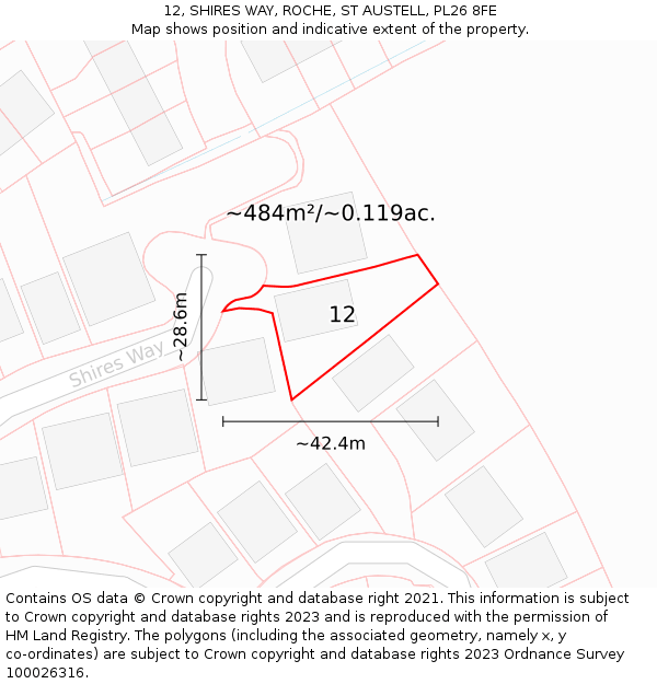 12, SHIRES WAY, ROCHE, ST AUSTELL, PL26 8FE: Plot and title map