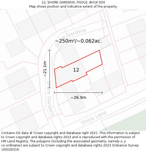 12, SHORE GARDENS, POOLE, BH16 5DX: Plot and title map