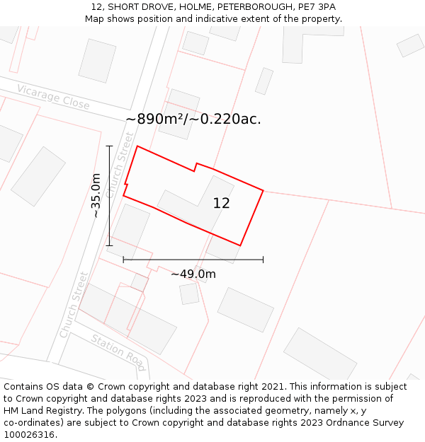 12, SHORT DROVE, HOLME, PETERBOROUGH, PE7 3PA: Plot and title map