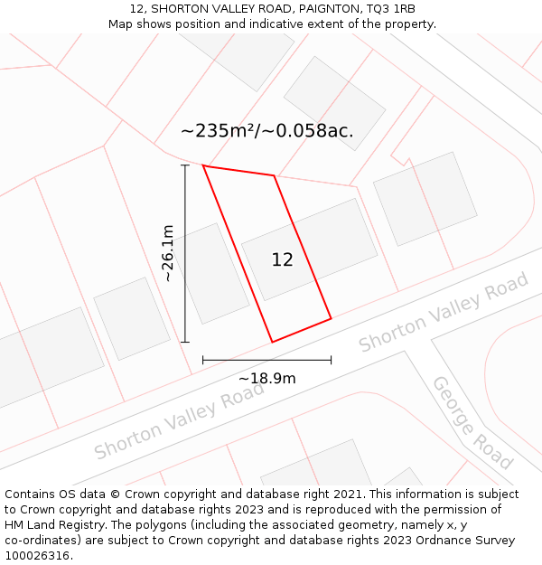 12, SHORTON VALLEY ROAD, PAIGNTON, TQ3 1RB: Plot and title map