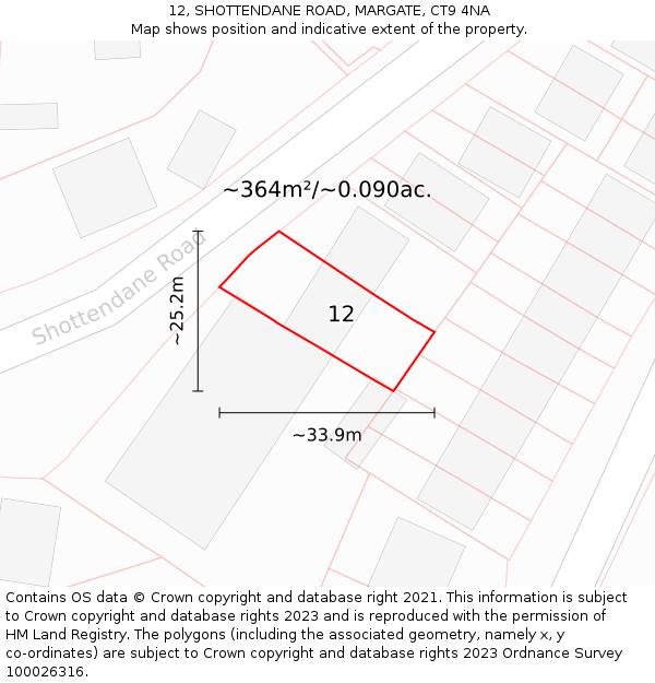 12, SHOTTENDANE ROAD, MARGATE, CT9 4NA: Plot and title map