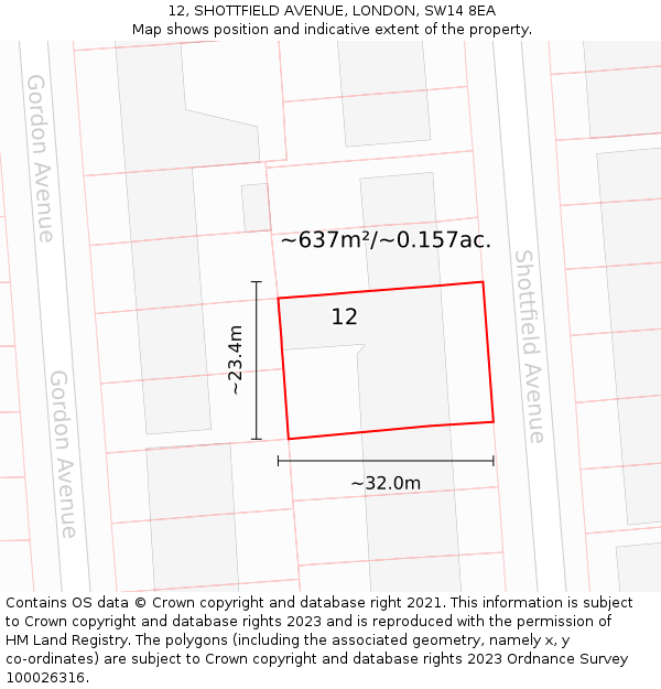 12, SHOTTFIELD AVENUE, LONDON, SW14 8EA: Plot and title map