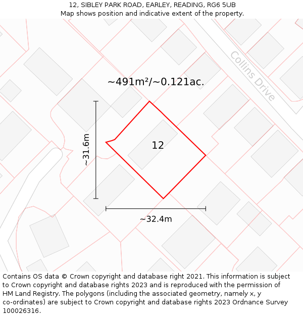 12, SIBLEY PARK ROAD, EARLEY, READING, RG6 5UB: Plot and title map