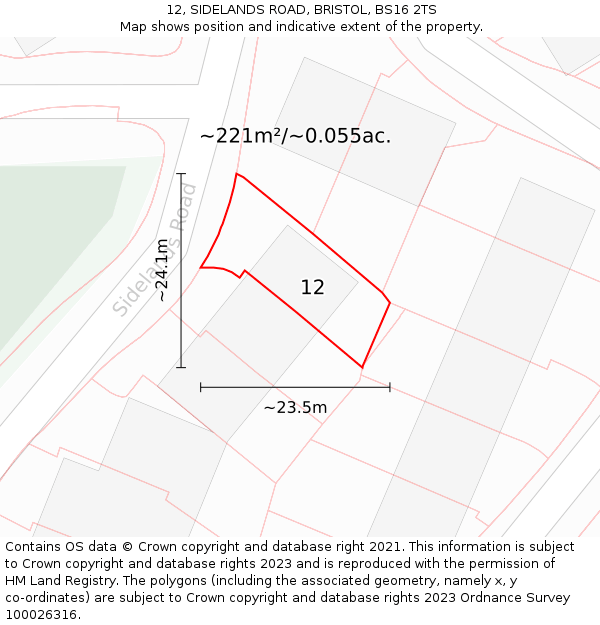 12, SIDELANDS ROAD, BRISTOL, BS16 2TS: Plot and title map