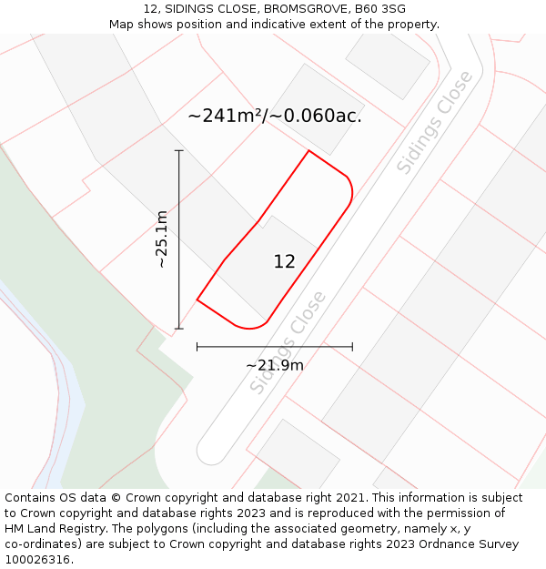 12, SIDINGS CLOSE, BROMSGROVE, B60 3SG: Plot and title map