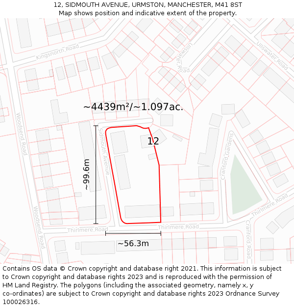 12, SIDMOUTH AVENUE, URMSTON, MANCHESTER, M41 8ST: Plot and title map
