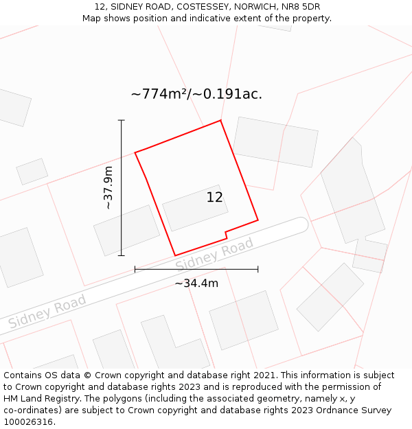 12, SIDNEY ROAD, COSTESSEY, NORWICH, NR8 5DR: Plot and title map
