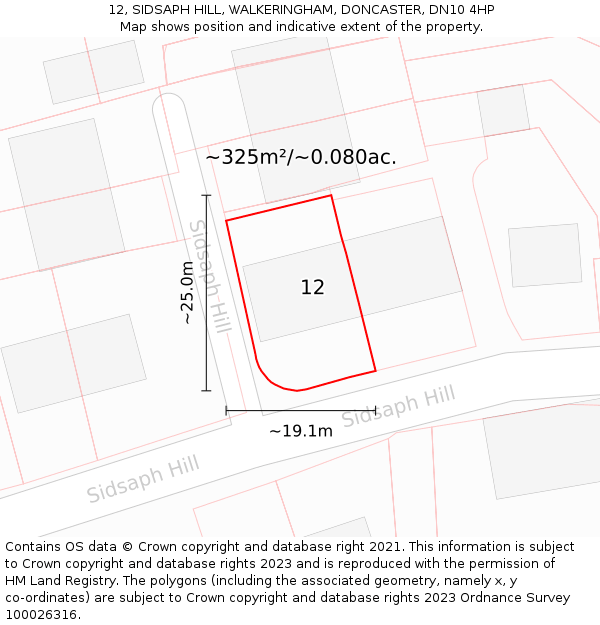 12, SIDSAPH HILL, WALKERINGHAM, DONCASTER, DN10 4HP: Plot and title map