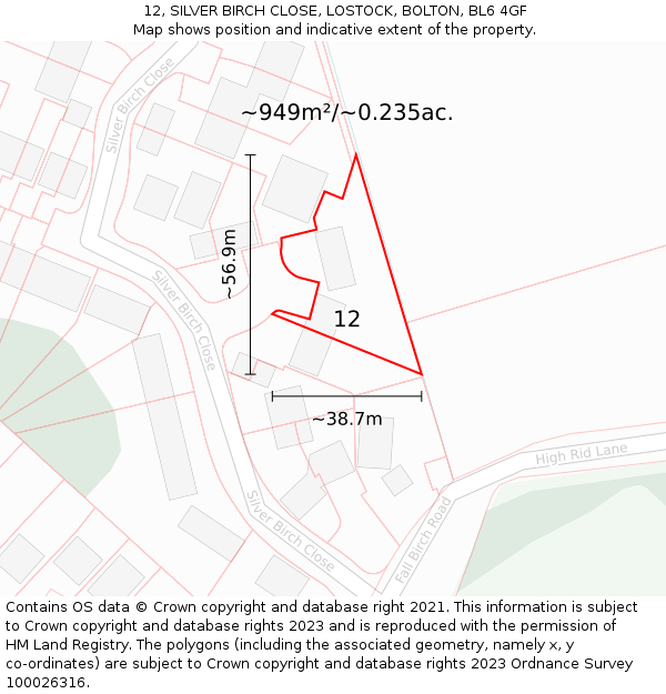 12, SILVER BIRCH CLOSE, LOSTOCK, BOLTON, BL6 4GF: Plot and title map