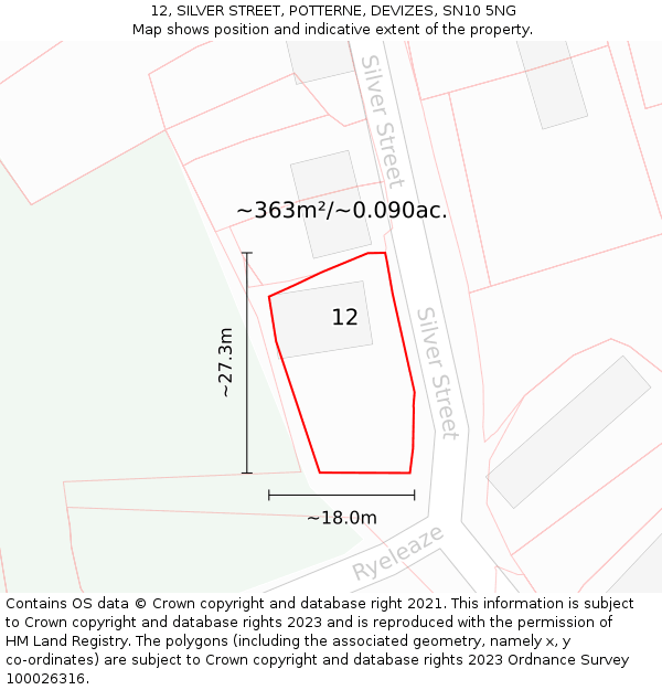 12, SILVER STREET, POTTERNE, DEVIZES, SN10 5NG: Plot and title map