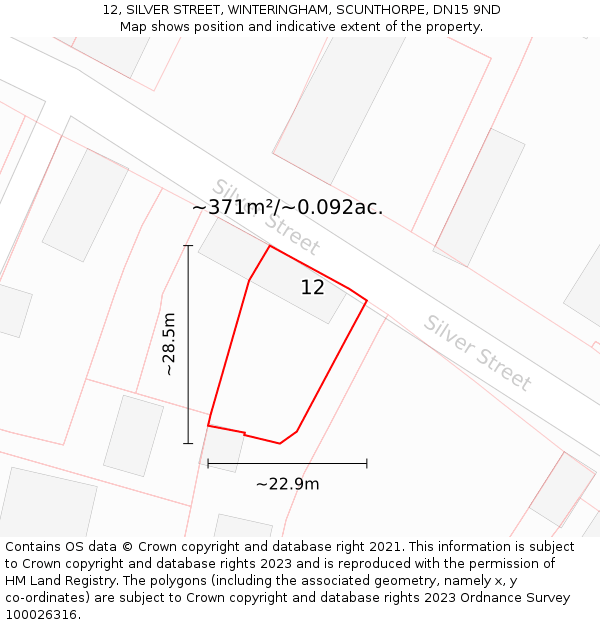 12, SILVER STREET, WINTERINGHAM, SCUNTHORPE, DN15 9ND: Plot and title map