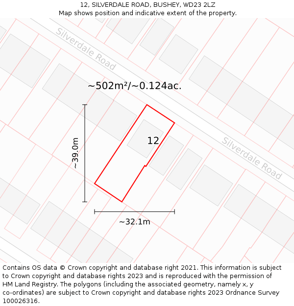 12, SILVERDALE ROAD, BUSHEY, WD23 2LZ: Plot and title map