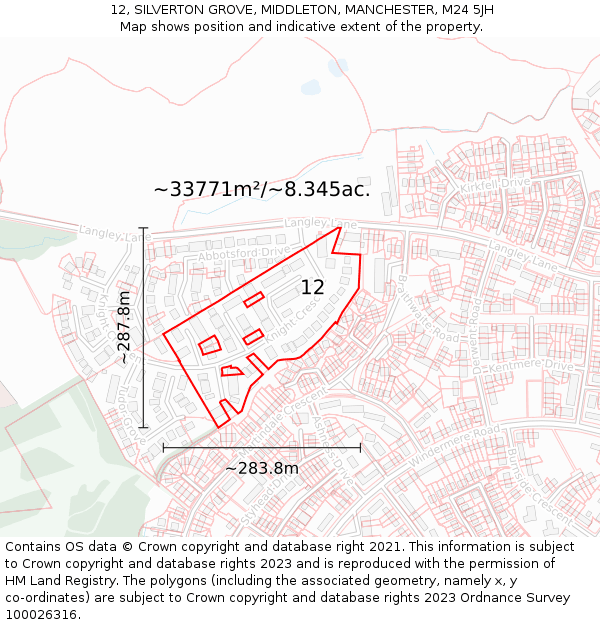 12, SILVERTON GROVE, MIDDLETON, MANCHESTER, M24 5JH: Plot and title map