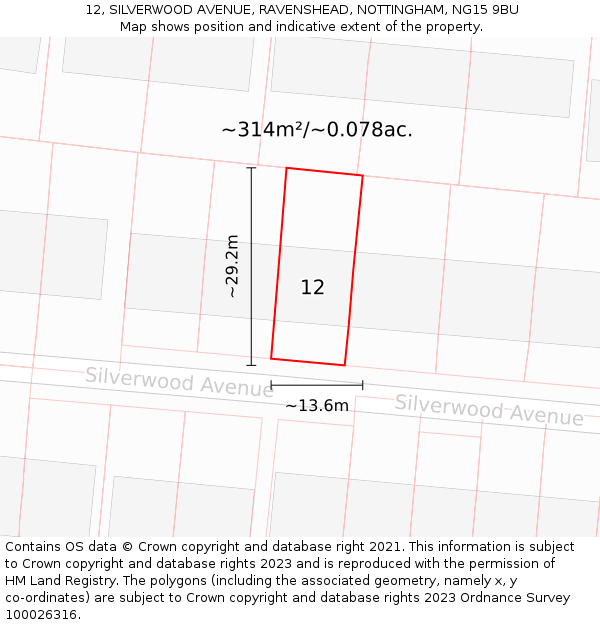 12, SILVERWOOD AVENUE, RAVENSHEAD, NOTTINGHAM, NG15 9BU: Plot and title map