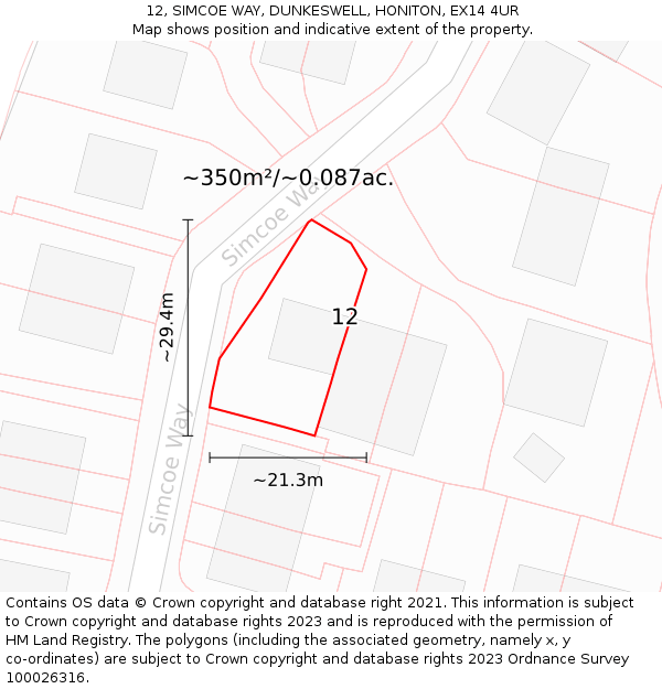 12, SIMCOE WAY, DUNKESWELL, HONITON, EX14 4UR: Plot and title map