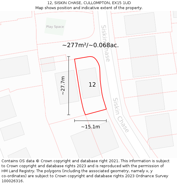 12, SISKIN CHASE, CULLOMPTON, EX15 1UD: Plot and title map