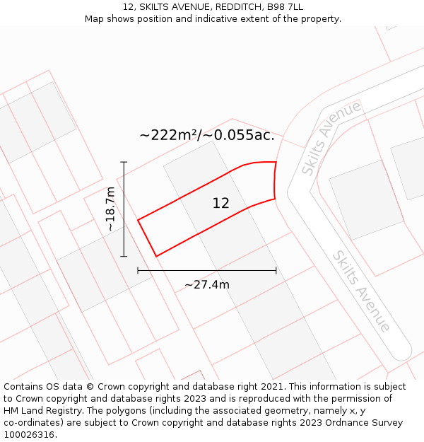 12, SKILTS AVENUE, REDDITCH, B98 7LL: Plot and title map