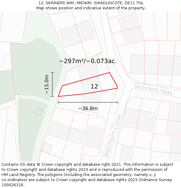 12, SKINNERS WAY, MIDWAY, SWADLINCOTE, DE11 7NL: Plot and title map