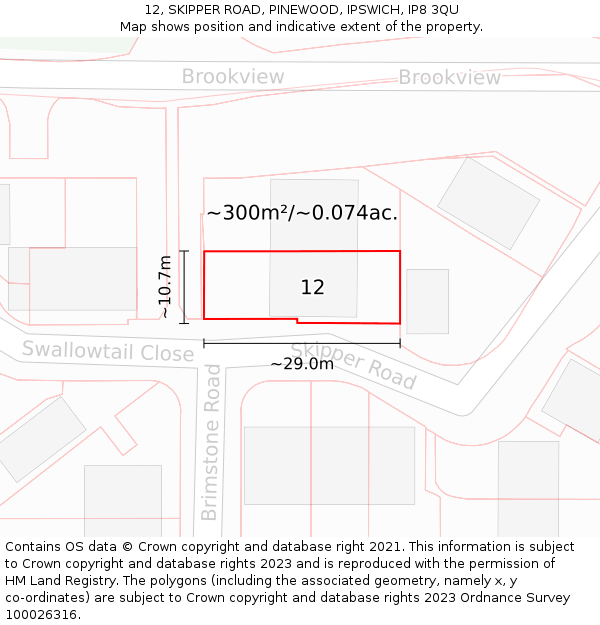 12, SKIPPER ROAD, PINEWOOD, IPSWICH, IP8 3QU: Plot and title map