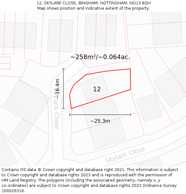 12, SKYLARK CLOSE, BINGHAM, NOTTINGHAM, NG13 8QH: Plot and title map