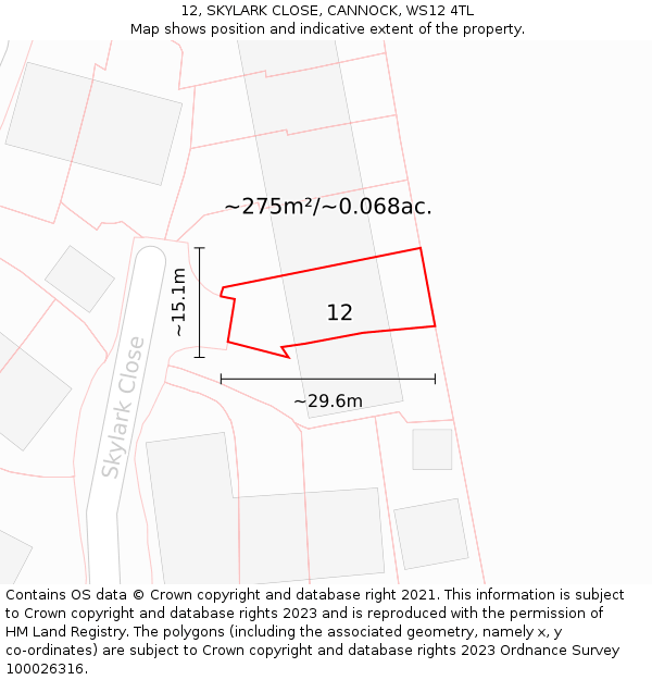 12, SKYLARK CLOSE, CANNOCK, WS12 4TL: Plot and title map