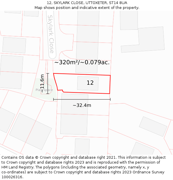 12, SKYLARK CLOSE, UTTOXETER, ST14 8UA: Plot and title map