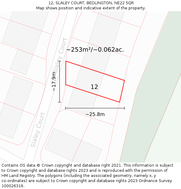12, SLALEY COURT, BEDLINGTON, NE22 5QR: Plot and title map