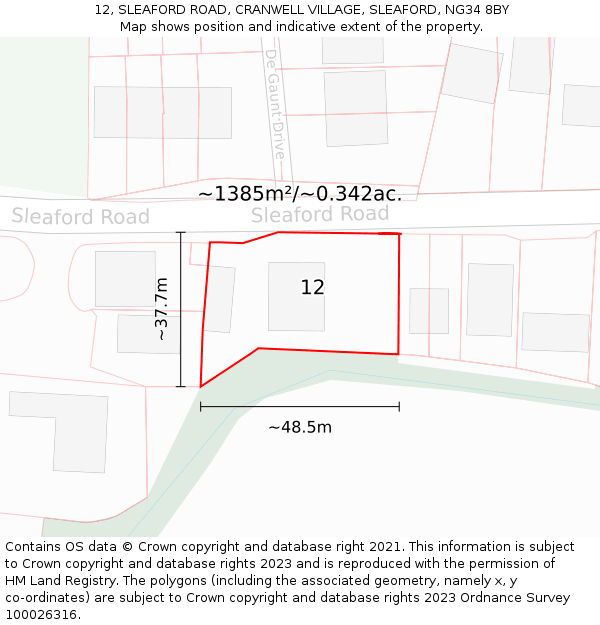 12, SLEAFORD ROAD, CRANWELL VILLAGE, SLEAFORD, NG34 8BY: Plot and title map