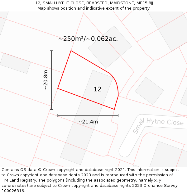 12, SMALLHYTHE CLOSE, BEARSTED, MAIDSTONE, ME15 8JJ: Plot and title map