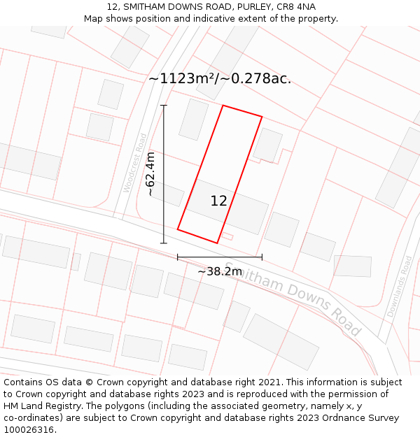 12, SMITHAM DOWNS ROAD, PURLEY, CR8 4NA: Plot and title map