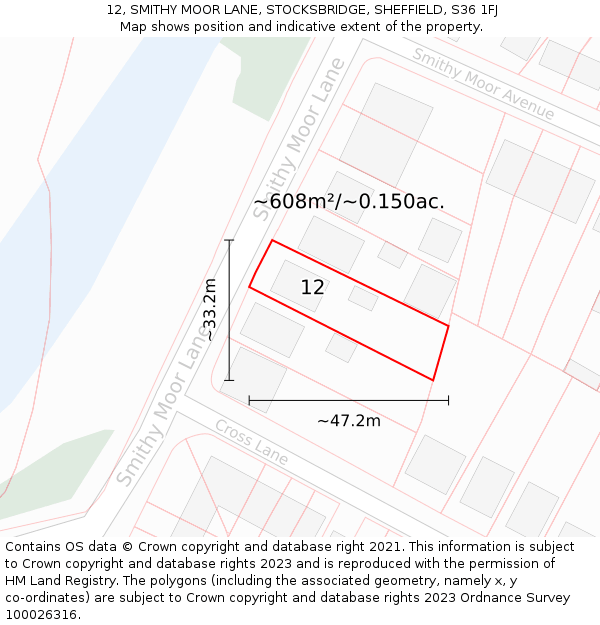 12, SMITHY MOOR LANE, STOCKSBRIDGE, SHEFFIELD, S36 1FJ: Plot and title map