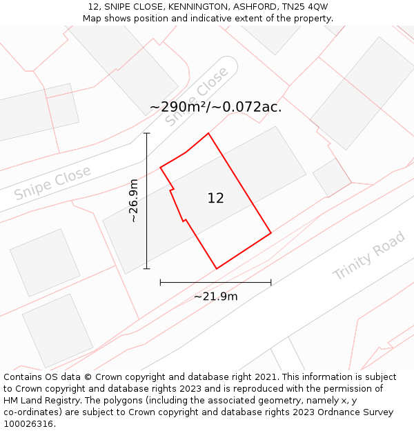 12, SNIPE CLOSE, KENNINGTON, ASHFORD, TN25 4QW: Plot and title map
