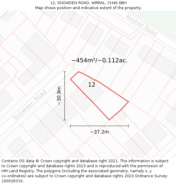 12, SNOWDEN ROAD, WIRRAL, CH46 6BH: Plot and title map