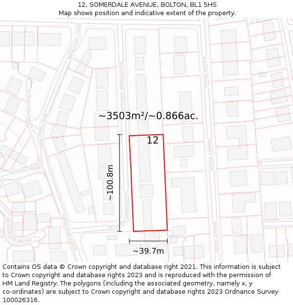 12, SOMERDALE AVENUE, BOLTON, BL1 5HS: Plot and title map