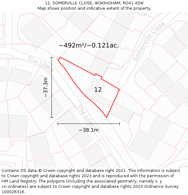 12, SOMERVILLE CLOSE, WOKINGHAM, RG41 4SW: Plot and title map