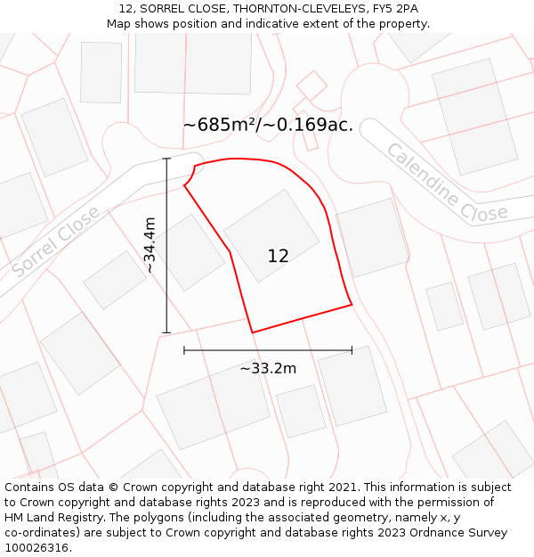 12, SORREL CLOSE, THORNTON-CLEVELEYS, FY5 2PA: Plot and title map