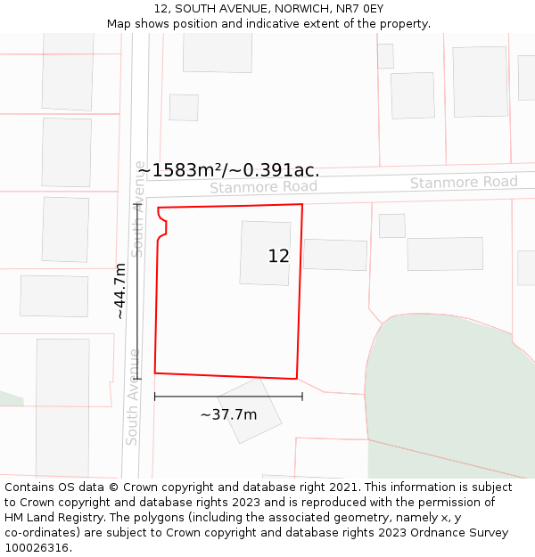 12, SOUTH AVENUE, NORWICH, NR7 0EY: Plot and title map