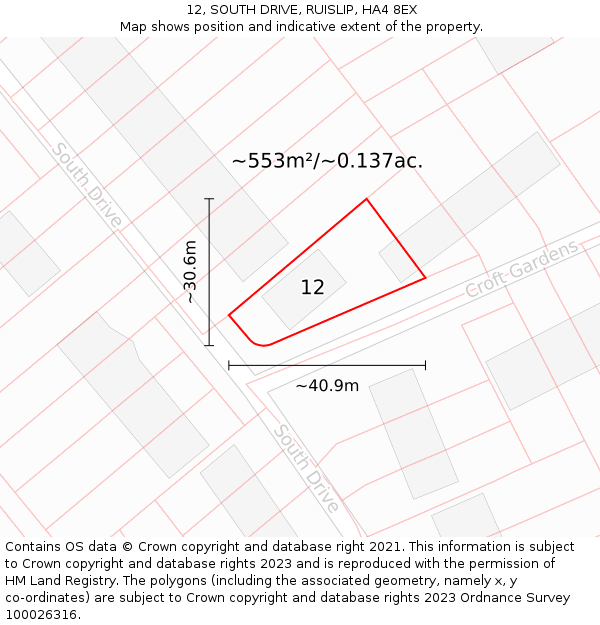 12, SOUTH DRIVE, RUISLIP, HA4 8EX: Plot and title map