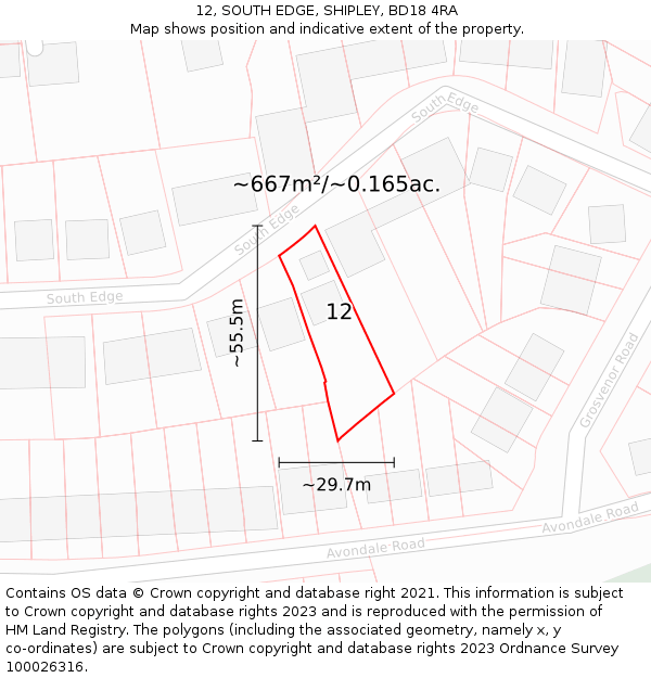 12, SOUTH EDGE, SHIPLEY, BD18 4RA: Plot and title map