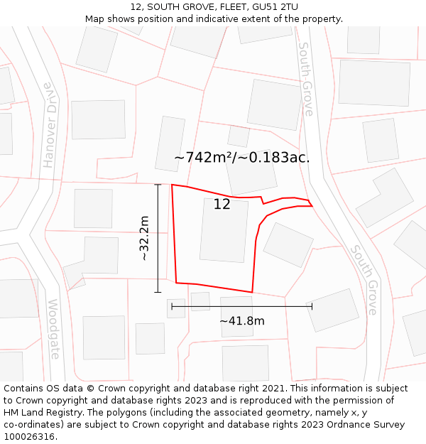 12, SOUTH GROVE, FLEET, GU51 2TU: Plot and title map