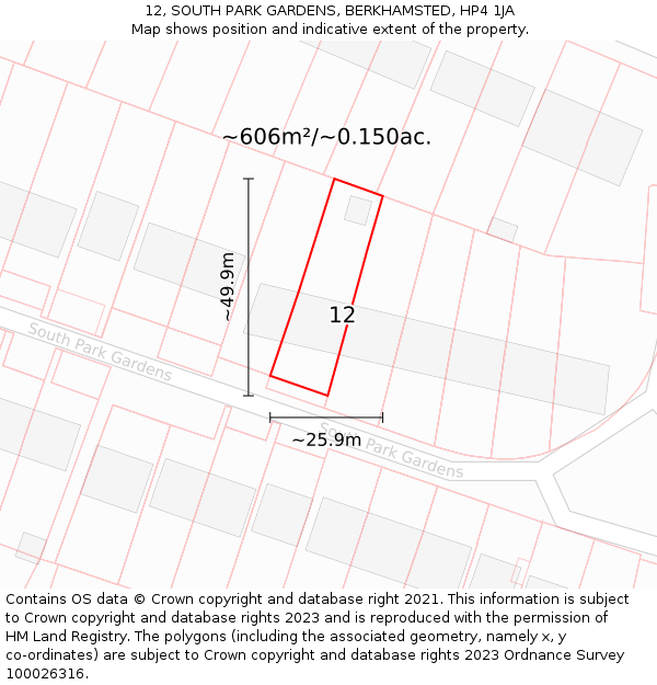 12, SOUTH PARK GARDENS, BERKHAMSTED, HP4 1JA: Plot and title map