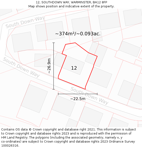 12, SOUTHDOWN WAY, WARMINSTER, BA12 8FP: Plot and title map
