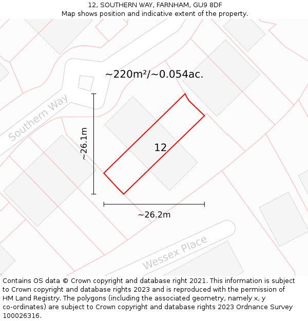 12, SOUTHERN WAY, FARNHAM, GU9 8DF: Plot and title map