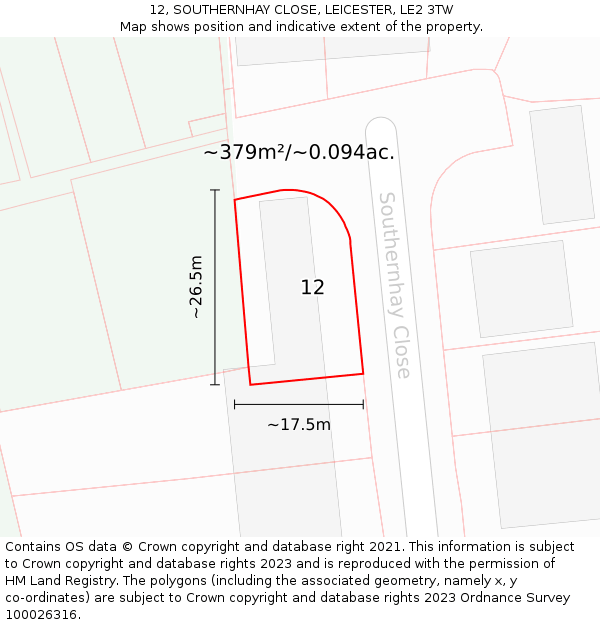 12, SOUTHERNHAY CLOSE, LEICESTER, LE2 3TW: Plot and title map