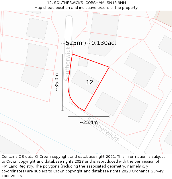 12, SOUTHERWICKS, CORSHAM, SN13 9NH: Plot and title map