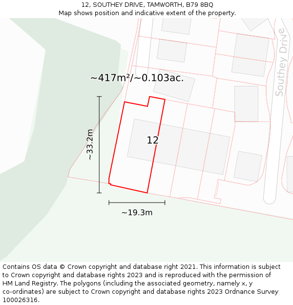 12, SOUTHEY DRIVE, TAMWORTH, B79 8BQ: Plot and title map